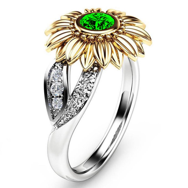 Goldkingdom Aksesoris Perhiasan Fashion Ready Stock Cincin Bunga Baru Berlapis Emas Krisan Bunga Matahari Warna Pemisahan Cincin Aksesoris Pesta Eropa Dan Amerika.