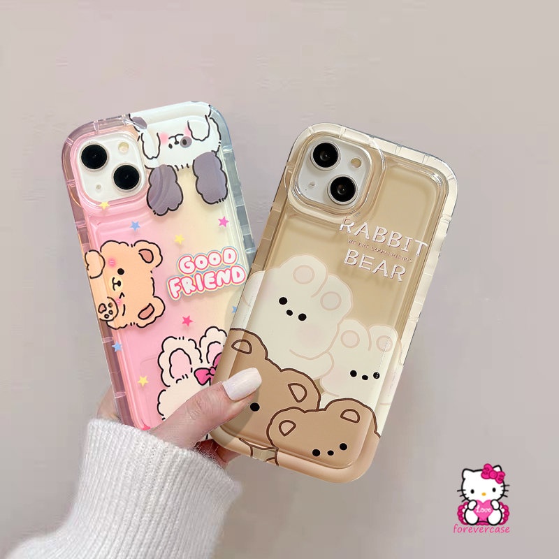 IPHONE Kartun Kelinci Lucu Beruang Teman Baik Case Kompatibel Untuk Iphone13 11 12 14 Pro MAX 8Plus XR 7Plus 6S 6 Plus XS X MAX Lembut TPU Airbag Shockproof Silicon Clear Phone Cover