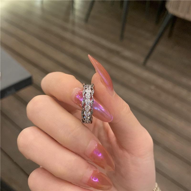 Cincin Berlian Berkilau lady's Korea Sederhana fashion Zirkon Cincin Terbuka