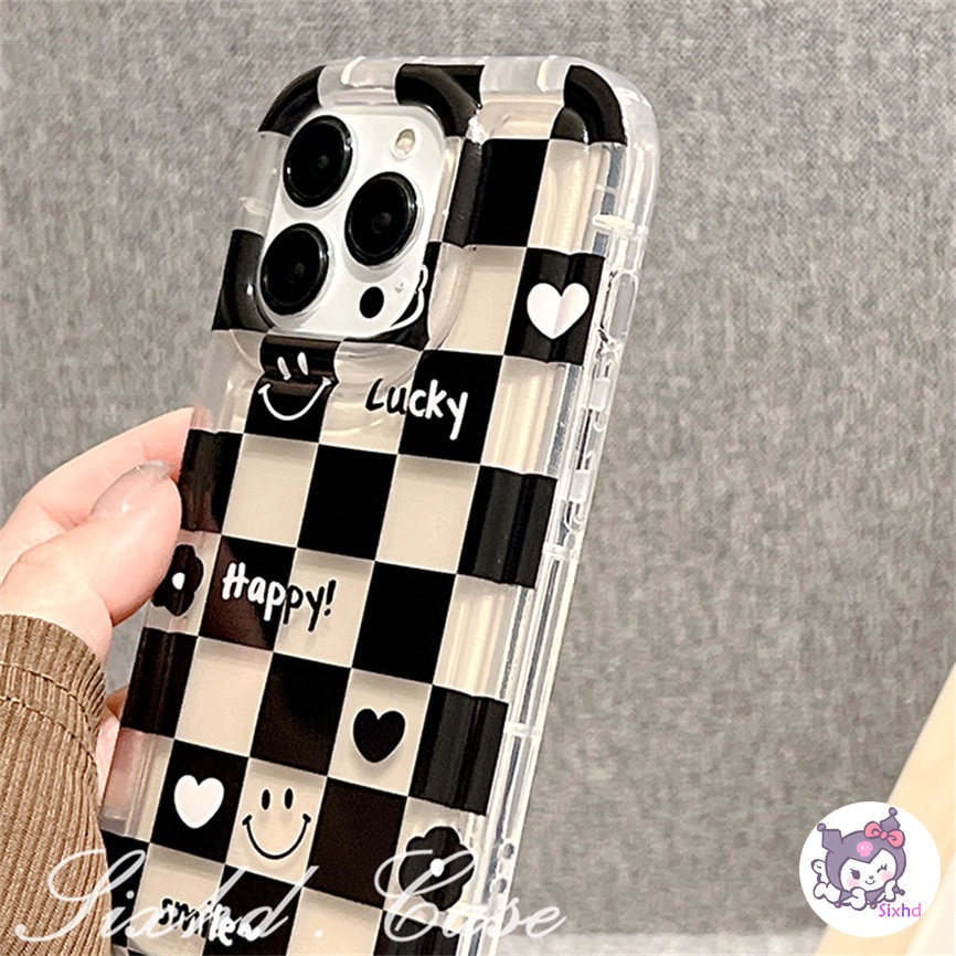 IPHONE Kompatibel Untuk Iphone14 13 12 11 Pro Max SE 2020 X Xr Xs Max8 7 6 6s Plus Ins Hitam Putih Check Smile Face AirBag Case Lembut Shockproof Cover Pelindung