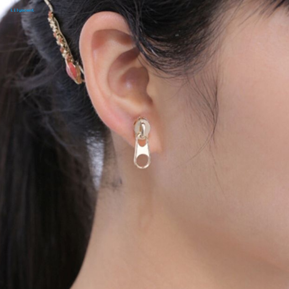 Lilyscent Kreatif Logam Ritsleting Telinga Studs Earrings Punk Rock Wanita Perhiasan Hadiah Ulang Tahun