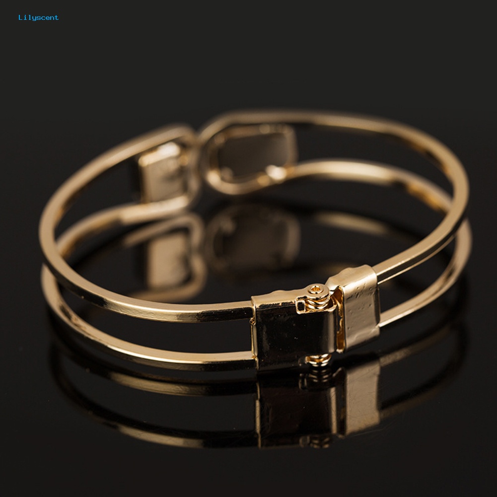 Lilyscent Modern Lady Mewah Golden Tone Berlian Imitasi Pesona Gelang Cuff Bangle Perhiasan