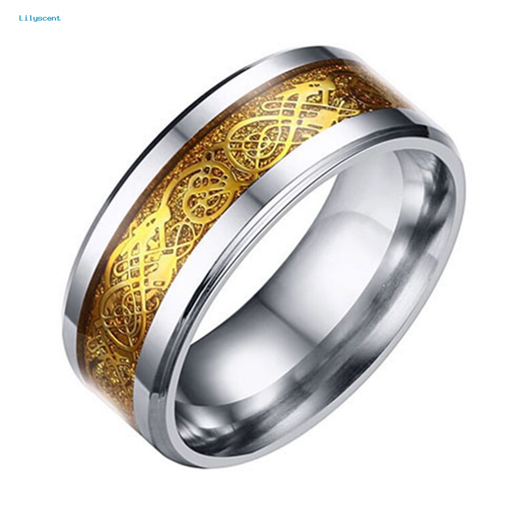 Lilyscent Cincin Titanium Steel Tidak Luntur Untuk Pesta Unisex Motif Naga Wdding Cincin Perhiasan Tidak Luntur