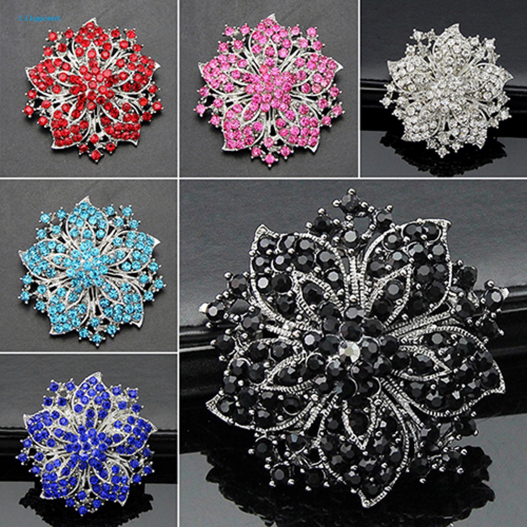 Lilyscent 8warna Bros Berlian Imitasi Untuk Pernikahan Wanita Shiny Rhinestone Flower Brooch Menawan