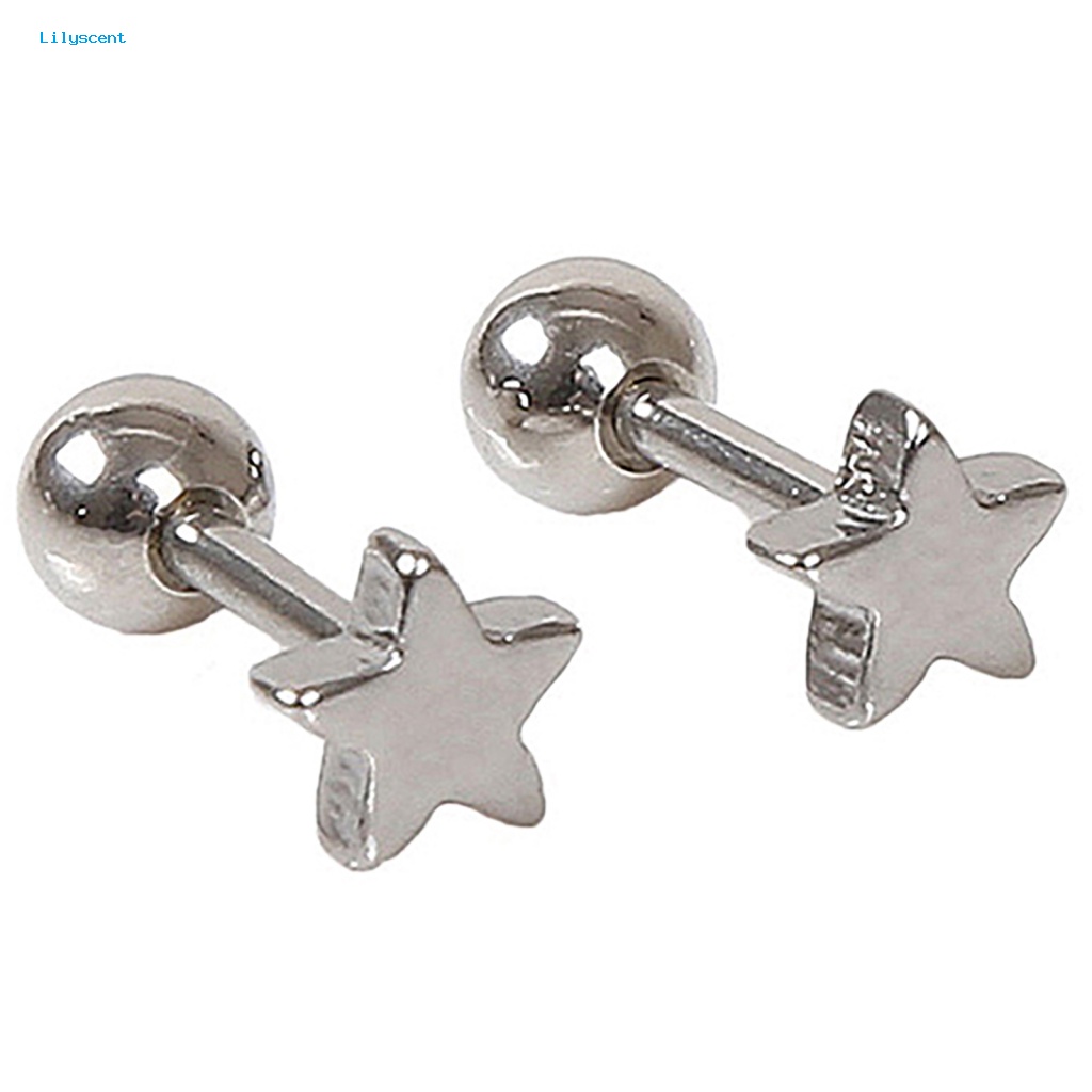 Lilyscent 1pasang Charm Perhiasan Anting Stud Telinga Bahan Alloy Motif Pentagram Untuk Pesta