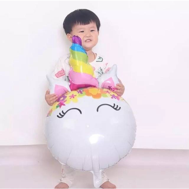 ANEKA BALON FOIL UNICORN TANDUK PUTIH JUMBO / UNICORN BULAT EYELASH UKURAN XL