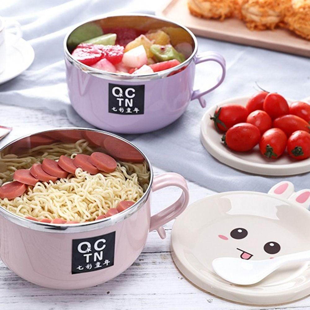 [Elegan] Mangkuk Mie Instan Sereal Stainless Steel Kelinci Lucu Double-layer Tableware