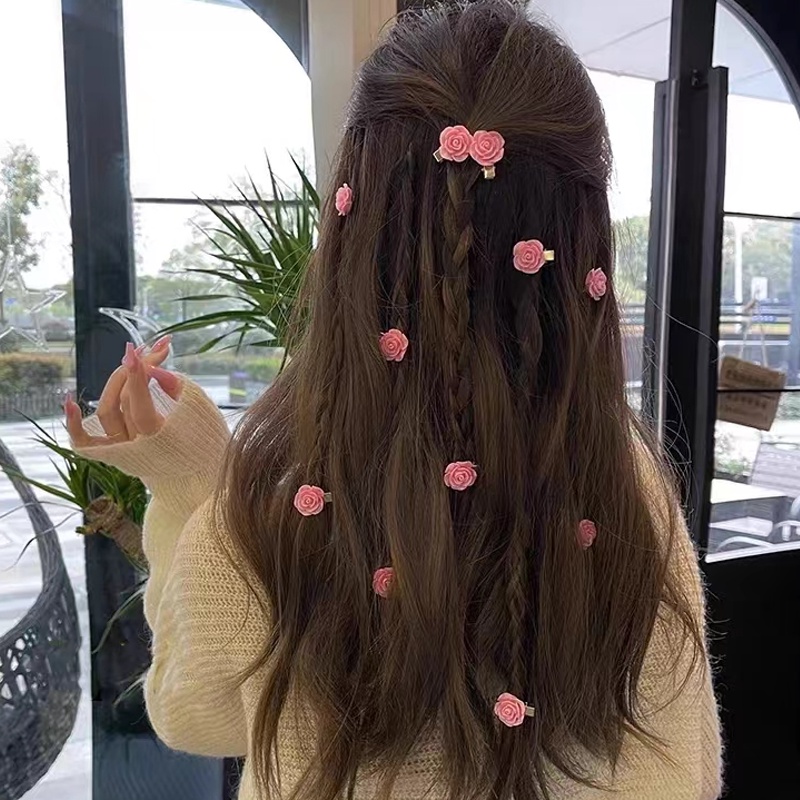 Papaozhu Indah Merah Muda Hati Busur Bunga Kecil Rambut Jepit Jepit Rambut Untuk Wanita Gadis Anak Gadis Manis Mawar Ikatan Simpul Kecil Rambut Mengepang Klip Temperamen Aksesoris Rambut