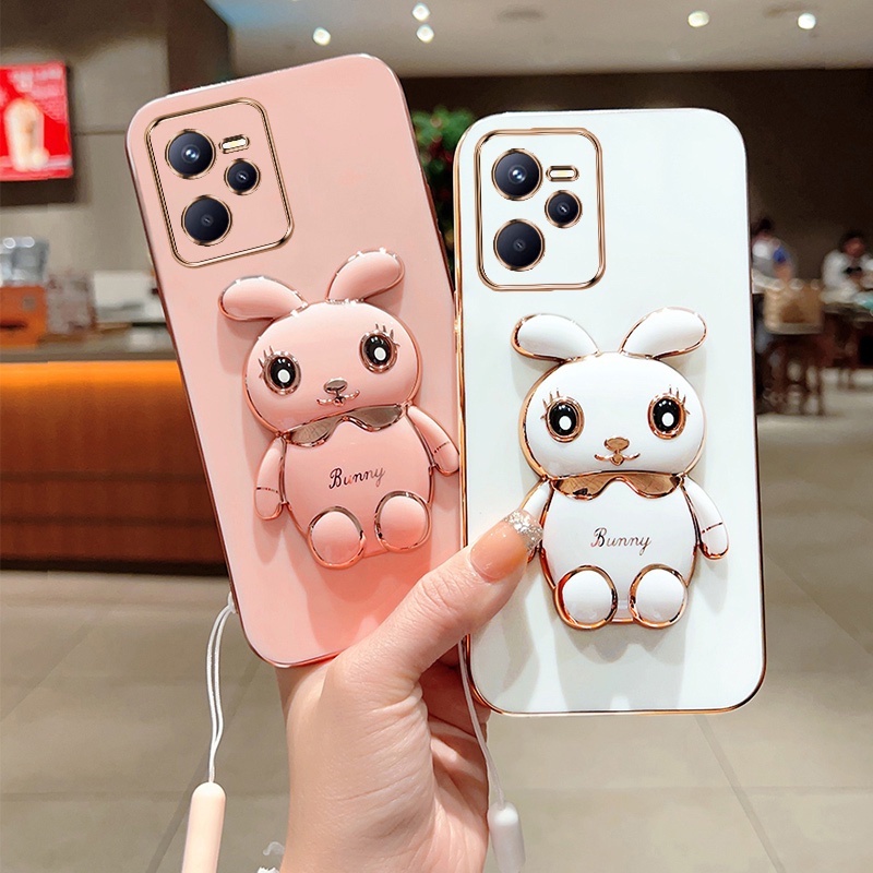 Andyh Case Handphone Untuk OPPO Realme C35 4G Realme Narzo 50A Prime 4G Kartun Lucu Kelinci Kecil Tepi Lurus Soft Shell Mengirim lanyard Silikon