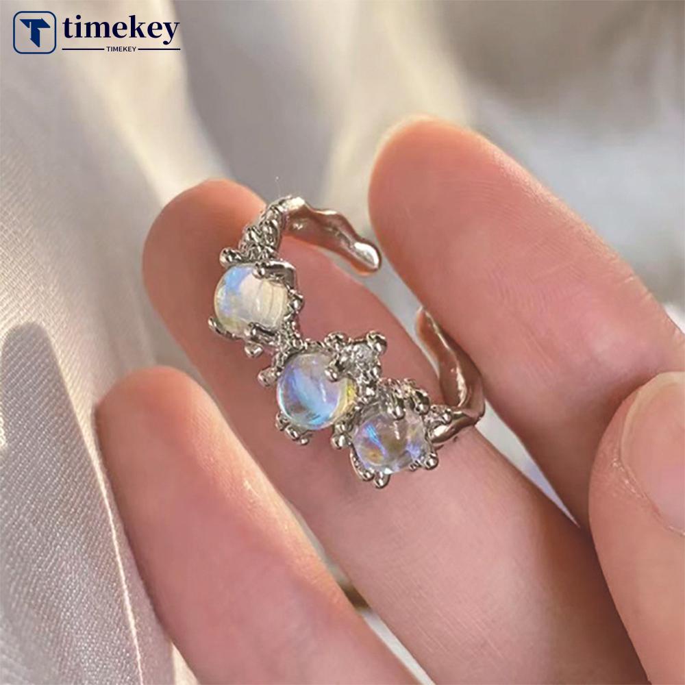 Timekey Fashion Moonlight Batu Hias Cincin Pembukaan Adjustable Alloy Ring Niche Cincin Sederhana Wanita Perhiasan Aksesori A7U1