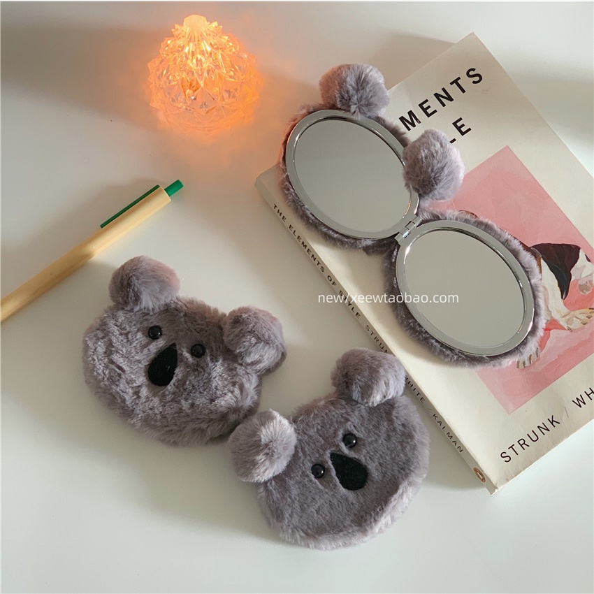 Lucu Kartun Mewah Koala Cermin Rias ins Portable Mini Mirror Portable Makeup Mirror Kreatif Cermin Bulat Kecil