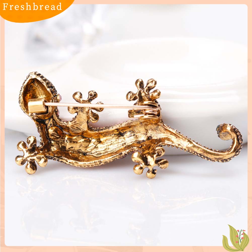 &lt; Freshbread &gt; Unisex Berlian Imitasi Cicak Tokek Hewan Rambat Bros Pin Korsase Perhiasan Hadiah