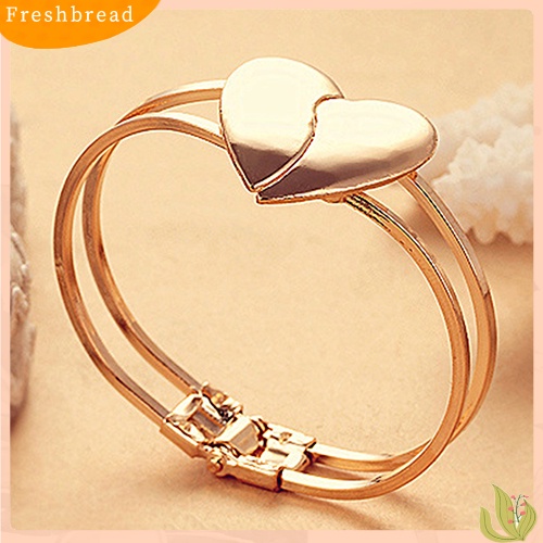 &lt; Freshbread &gt; Fashion Wanita Berlapis Emas Manset Bangle Pasangan Cinta Hati Pesona Gelang Perhiasan