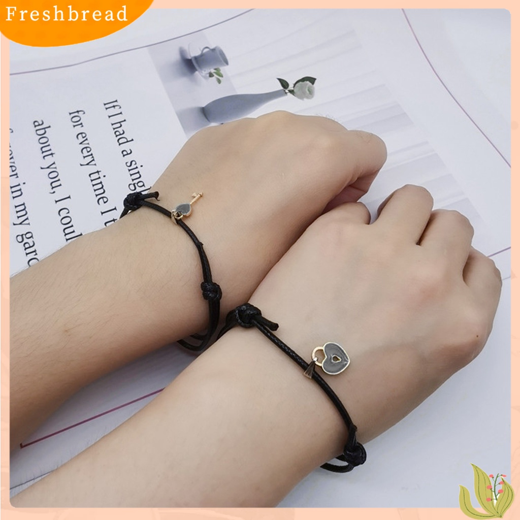 &lt; Freshbread &gt; 1pasang Gelang Couple ic Adjustable Tali Kepang Elastis Retro Hias Hadiah Kunci Cinta Hati Wanita Pria Pesona Gelang Perhiasan Untuk Kehidupan Sehari-Hari