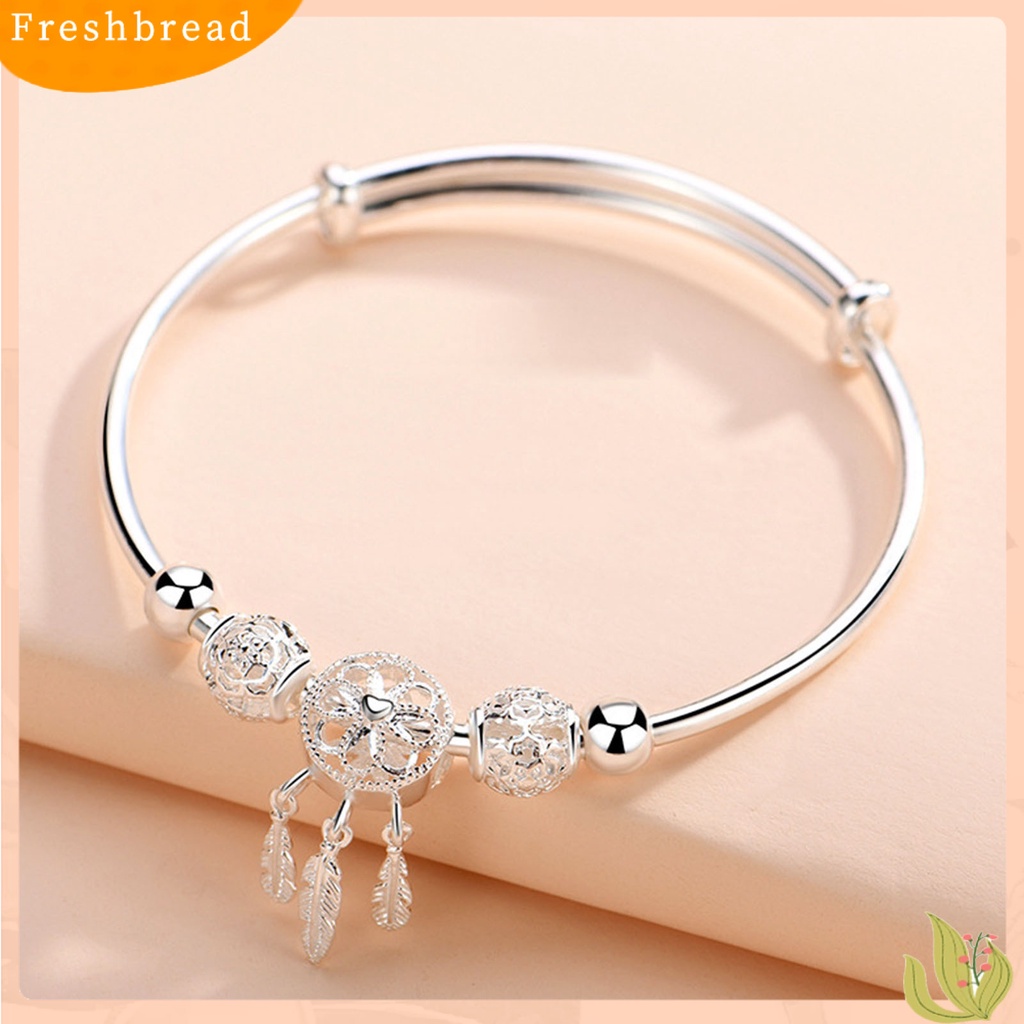 &lt; Freshbread &gt; Wanita Gelang Bentuk Lingkaran Manik Bulat Elegan Dipoles Mudah Cocok Dengan Warna Silver Keadaan Yang Dapat Disesuaikan Keadaan Yang Dapat Disesuaikan Bulu Rumbai Lady Bangle Hadiah