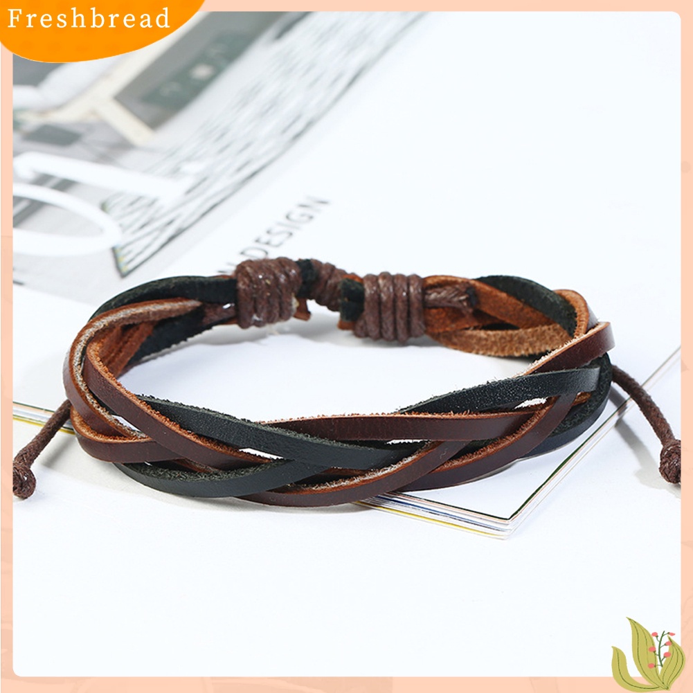 &lt; Freshbread &gt; 6Pcs Retro Multilayer Braided Tali Kulit Pria Gelang Set Bangle Perhiasan