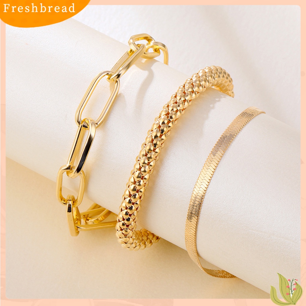 &lt; Freshbread &gt; 3Pcs Gelang Wanita Multilayer Rantai Ular Perhiasan Electroplating Adjustable Bracelets Untuk Pesta