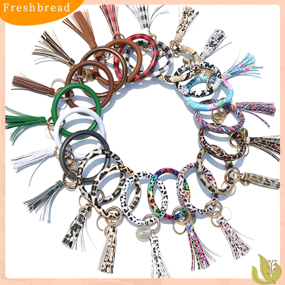 &lt; Freshbread &gt; Fashion Wanita Enamel Bulat Rumbai Liontin Gelang Bangle Gantungan Kunci Tali Pergelangan Tangan