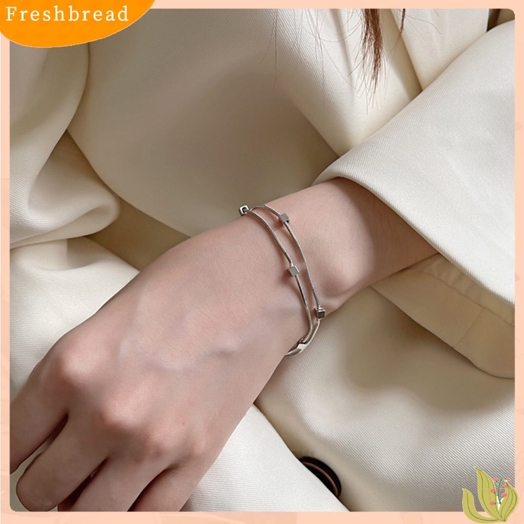 &lt; Freshbread &gt; Gelang Wanita Double Layer Snake Chains Jewelry Adjustable Square Bracelet Untuk Pesta Pernikahan Perjamuan