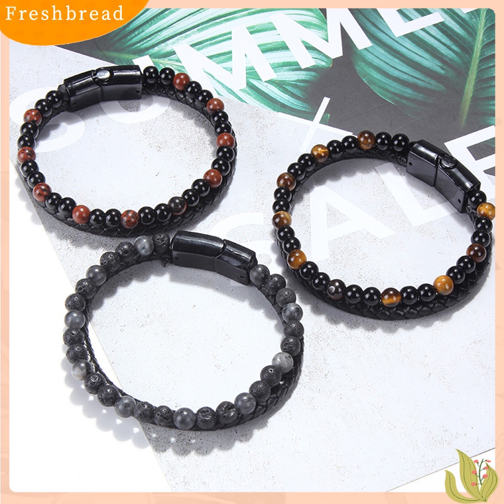 &lt; Freshbread &gt; Fashion Pria Manik-Manik Batu Alam ic Gesper Gelang Bangle Perhiasan Hadiah