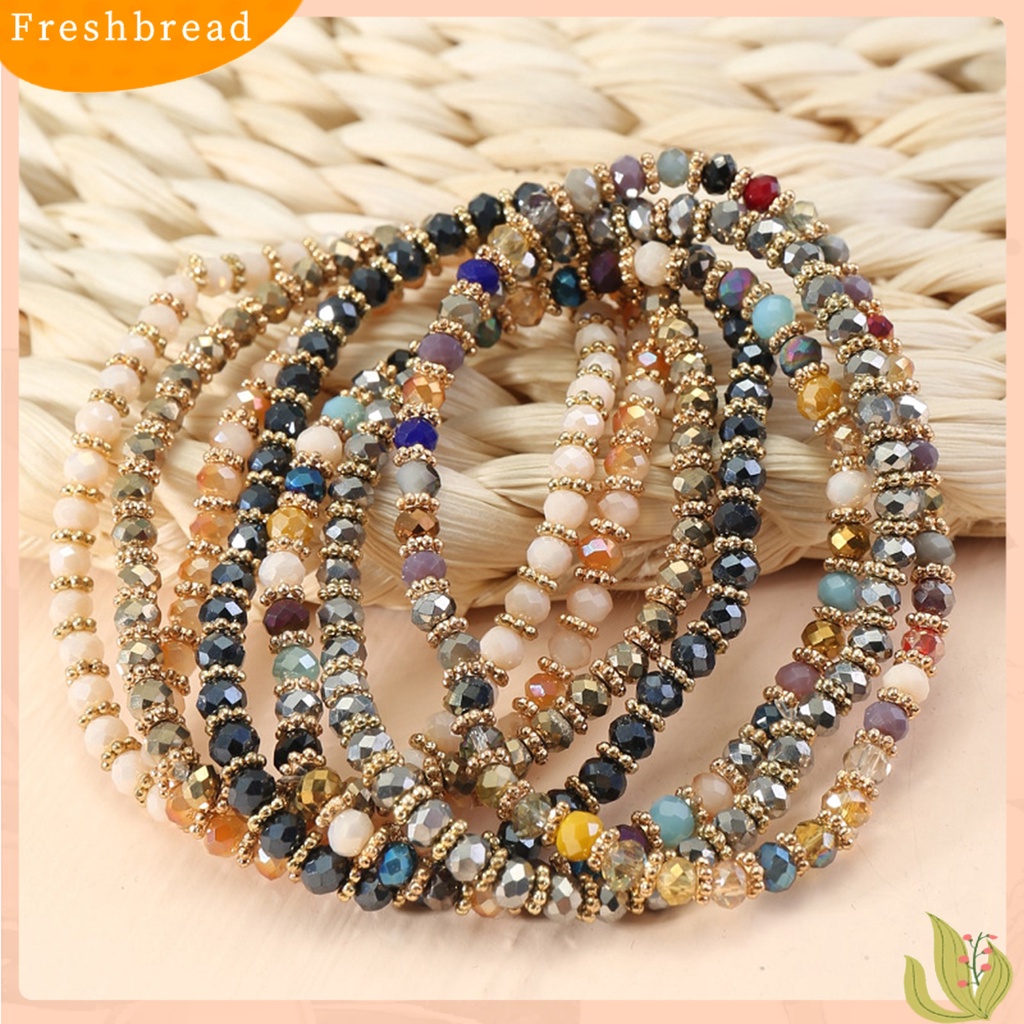 &lt; Freshbread &gt; 7Pcs Wanita Gelang Multilayer Faux Glaze Perhiasan Tali Elastis Manik-Manik Gelang Untuk Pesta Pernikahan Perjamuan