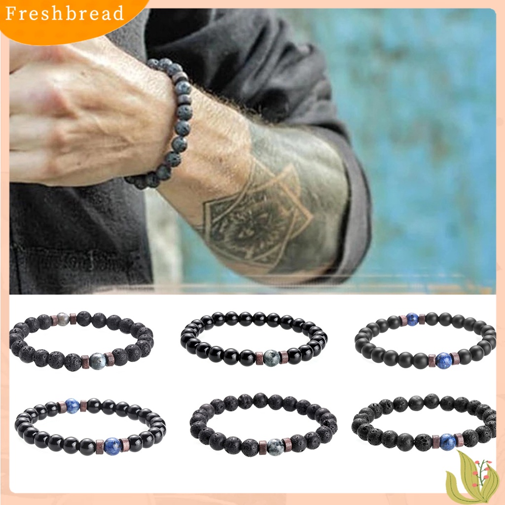 &lt; Freshbread &gt; Pria Gelang Permukaan Unik Batu Vulkanik Fashion Perhiasan Tali Elastis Beads Bracelet Untuk Kehidupan Sehari-Hari