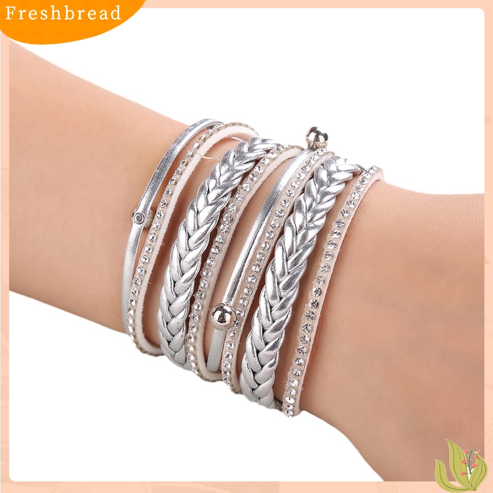 &lt; Freshbread &gt; Multi Layers Braided Shiny Rhinestones Bead Women Gelang Gelang Perhiasan