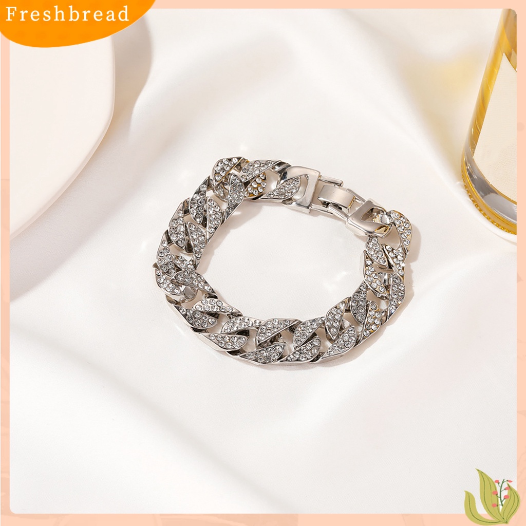 &lt; Freshbread &gt; Fashion Wanita Berlian Imitasi Bertatahkan Kuba Link Rantai Gelang Perhiasan Hadiah