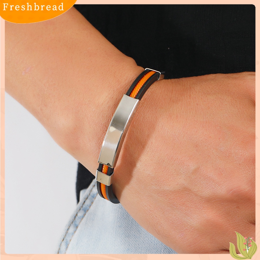 &lt; Freshbread &gt; Pria Gelang Silikon Elastis Adjustable Gesper Minimalis Poles Hias Dekorasi Bebas Alergi Trendi Pria Gelang Stainless Steel Aksesori Perhiasan