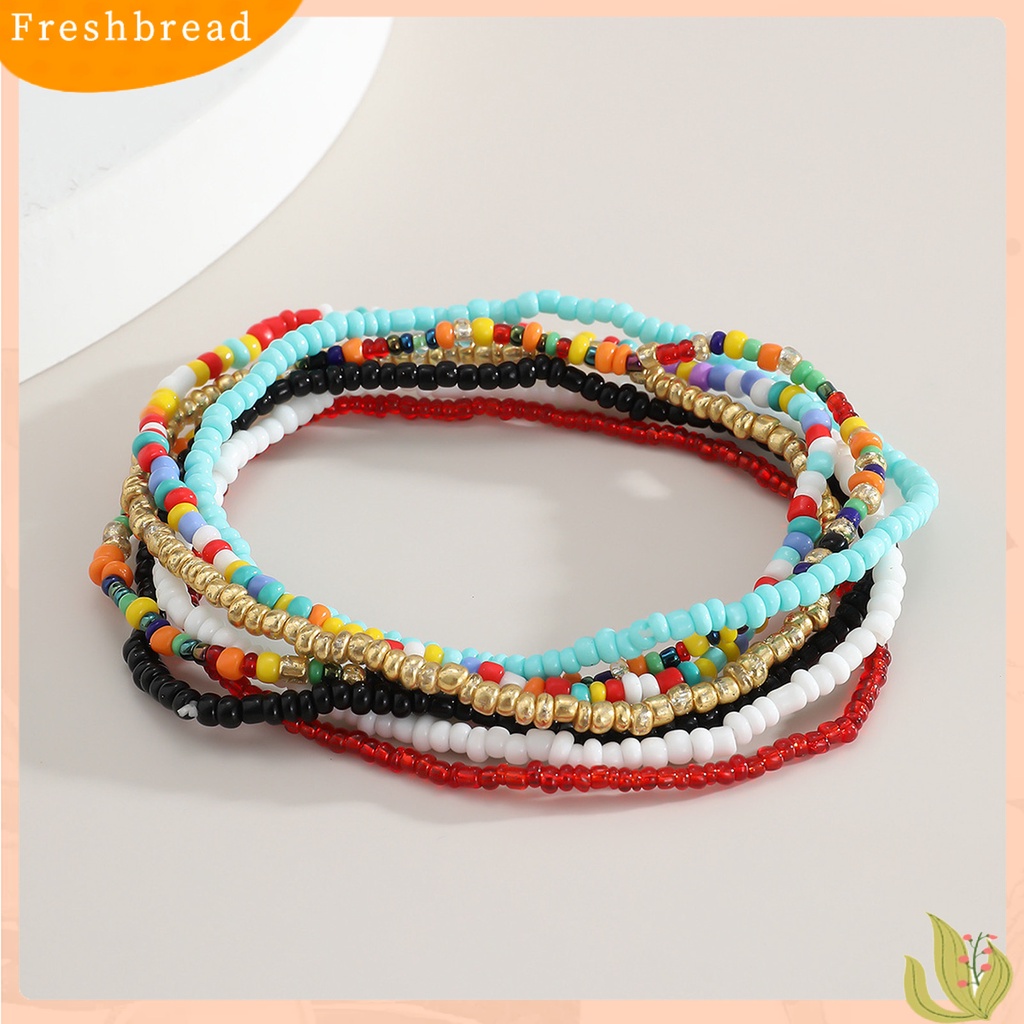 &lt; Freshbread &gt; 7Pcs Gelang Wanita Manik-Manik Perhiasan Warna-Warni Manik-Manik Warna Kontras Elastis Gelang Kaki Gelang Kaki Untuk Pantai