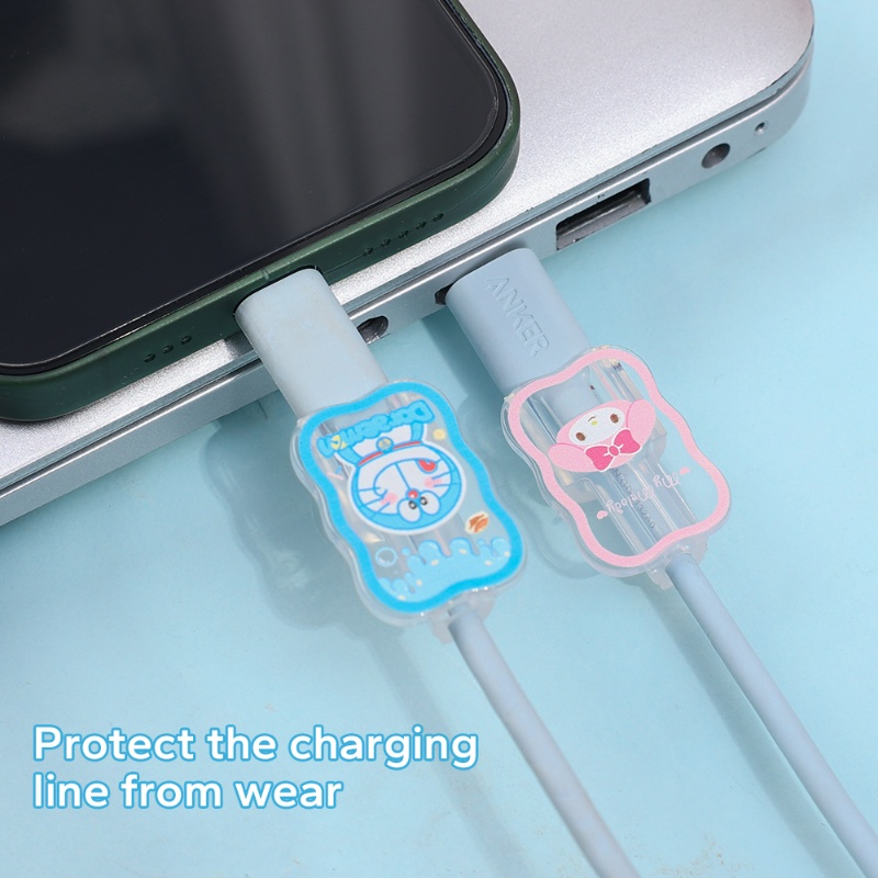 Holder Kabel Data/Kartun Berbentuk Gelombang Kabel Pengisian Bening Case Pelindung Anti Putus/Klip Tetap Kepala Garis Data USB Yang Lucu/Case Pelindung Penggulung Kabel Cas Ponsel