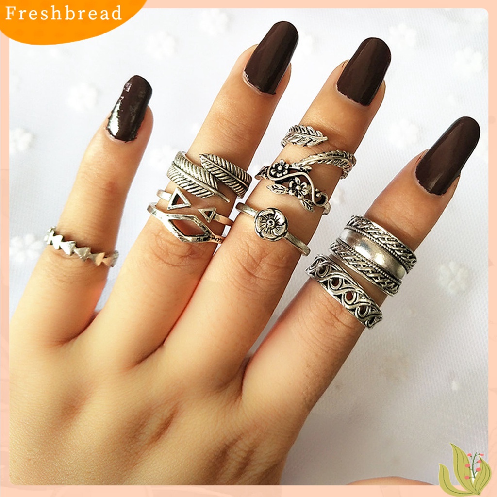 &lt; Freshbread &gt; 9Pcs Stackable Knuckle Rings Hollow Keluar Bunga Daun Wanita Vintage Finger Rings Perhiasan Aksesoris