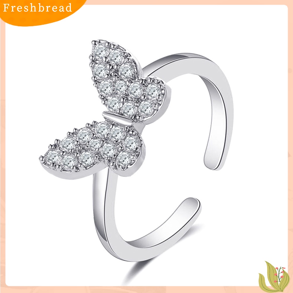 &lt; Freshbread &gt; Bergaya Wanita Bentuk Kupu-Kupu Desain Pembukaan Berlian Imitasi Adjustable Ring Jewelry