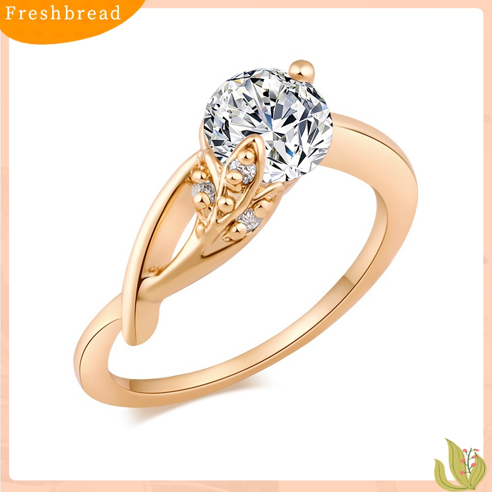 &lt; Freshbread &gt; Cincin CZ Elegan Lapis Emas Bentuk Bunga Cubic Zirconia Perhiasan Untuk Wanita