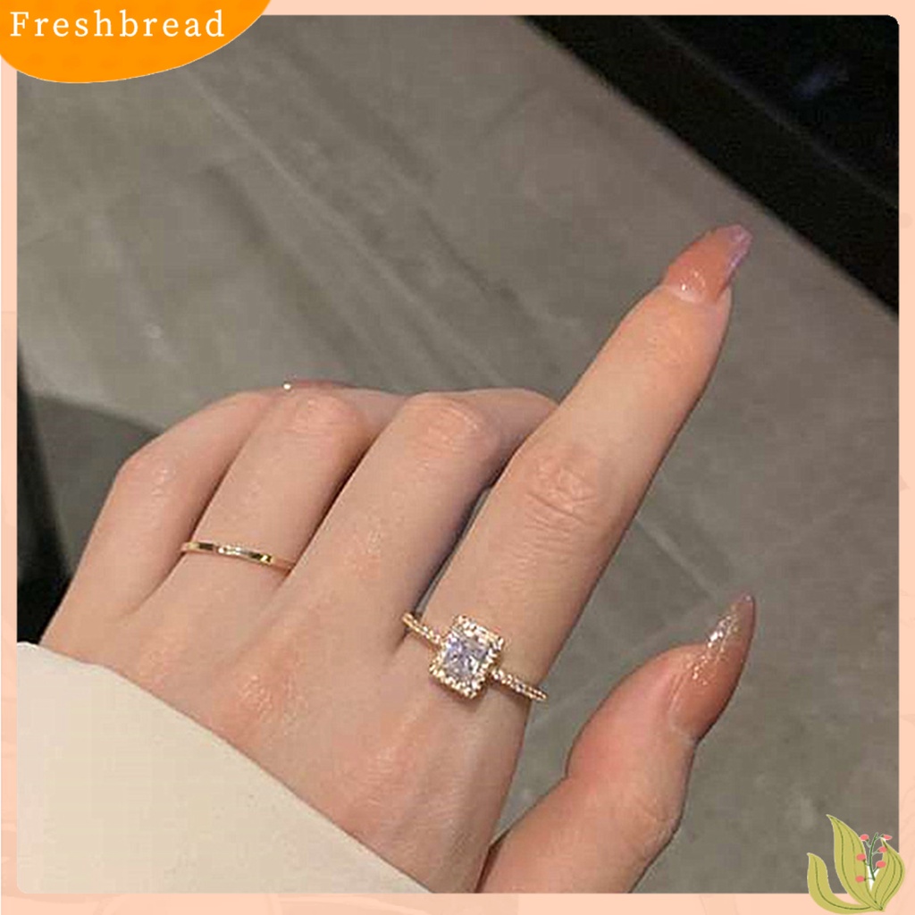 &lt; Freshbread &gt; Wanita Cincin Shiny Mewah Open Mouth Eye-catching Semua Pertandingan Perhiasan Hadiah Bentuk Persegi Berlian Imitasi Bertatahkan Wanita Ladies Finger Ring Untuk Pakaian Sehari-Hari