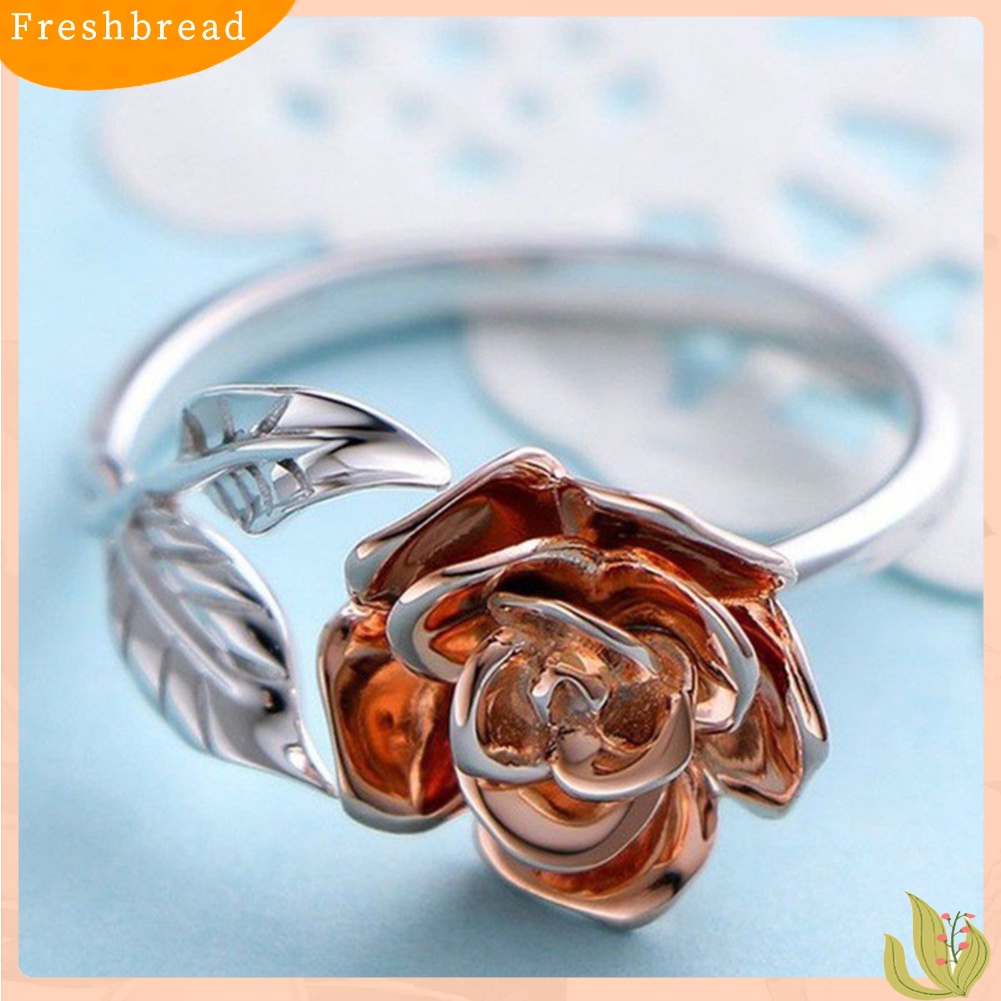 &lt; Freshbread &gt; Fashion Bunga Mawar Daun Terbuka Cincin Wanita Adjustable Pesta Perhiasan Band Hadiah