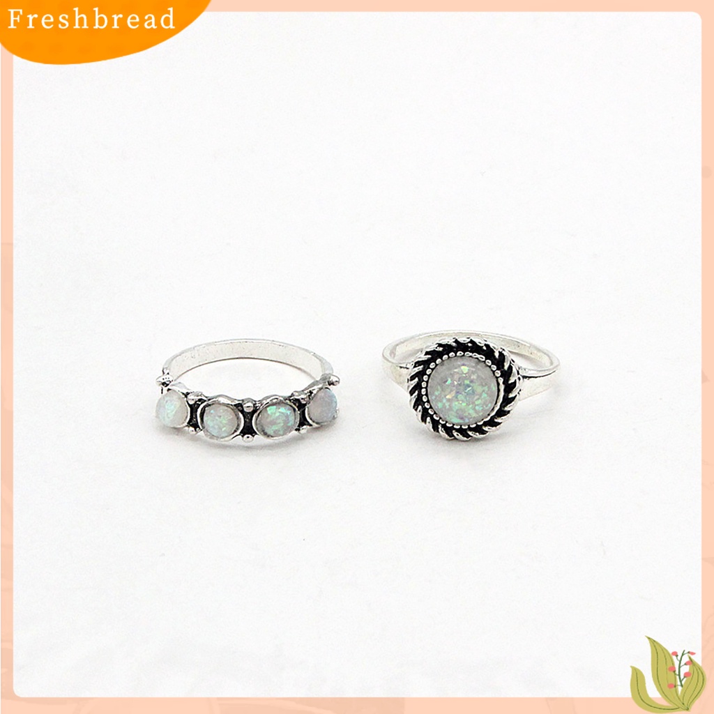 &lt; Freshbread &gt; 8Pcs/Set Cincin Buku Jari Dapat Ditumpuk Persegi Warna Perak Gaya Etnik Faux Permata Jari Rings Perhiasan Aksesori