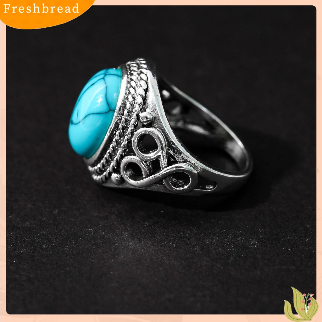 &lt; Freshbread &gt; Wanita Cincin Indah Imitasi Pirus Colorfast Gaya Vintage Women Circlet Finger Decoration