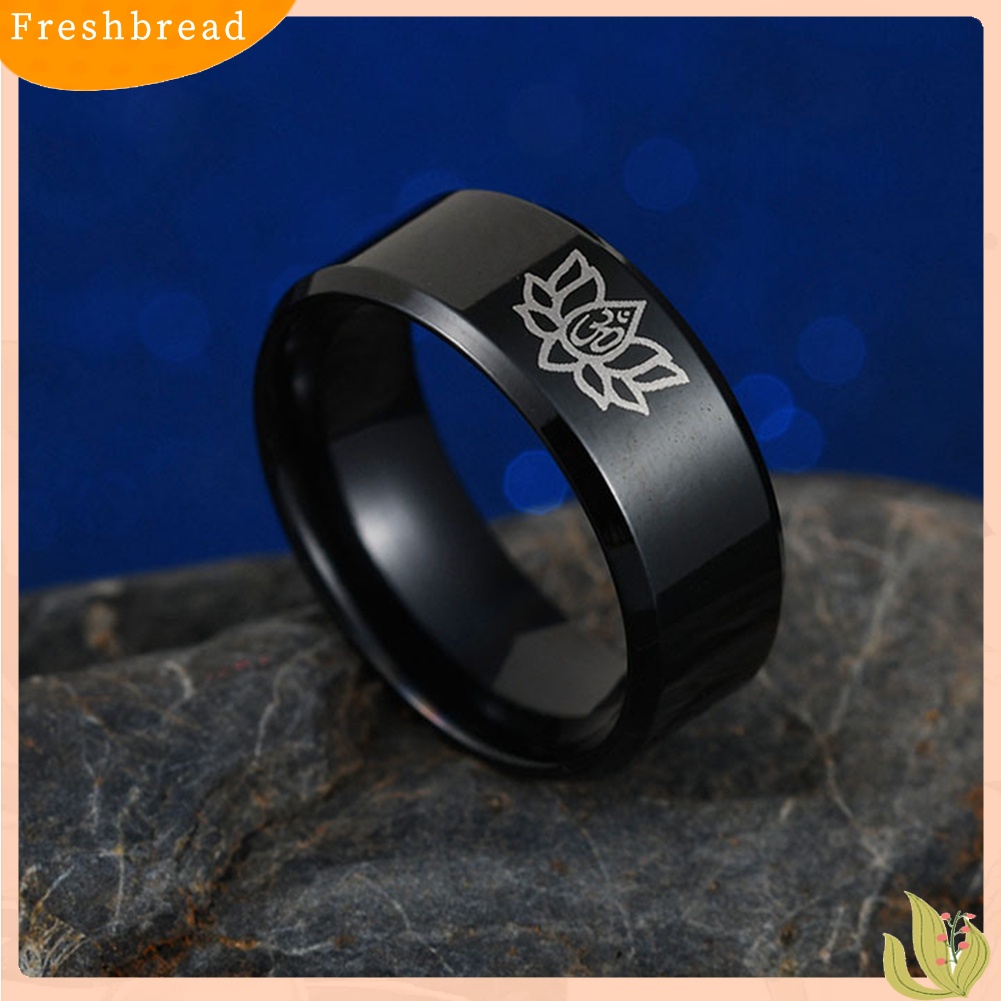 &lt; Freshbread &gt; Baja Titanium Sederhana Unisex Yoga Om Lotus Pola Jari Cincin Band Perhiasan