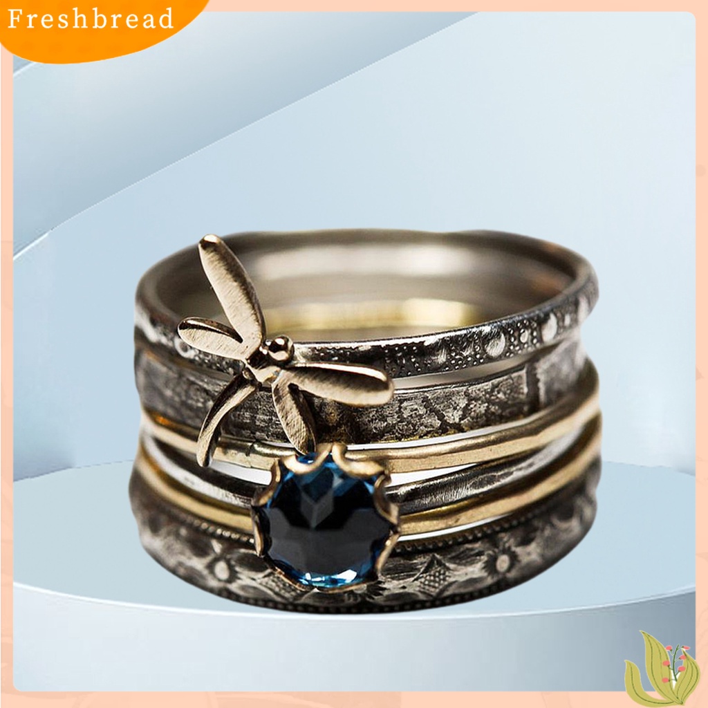 &lt; Freshbread &gt; Cincin Jari Gaya Vintage Multi-layer Anti-Cacat Capung Biru Faux Kristal Engagement Ring Untuk Pacaran