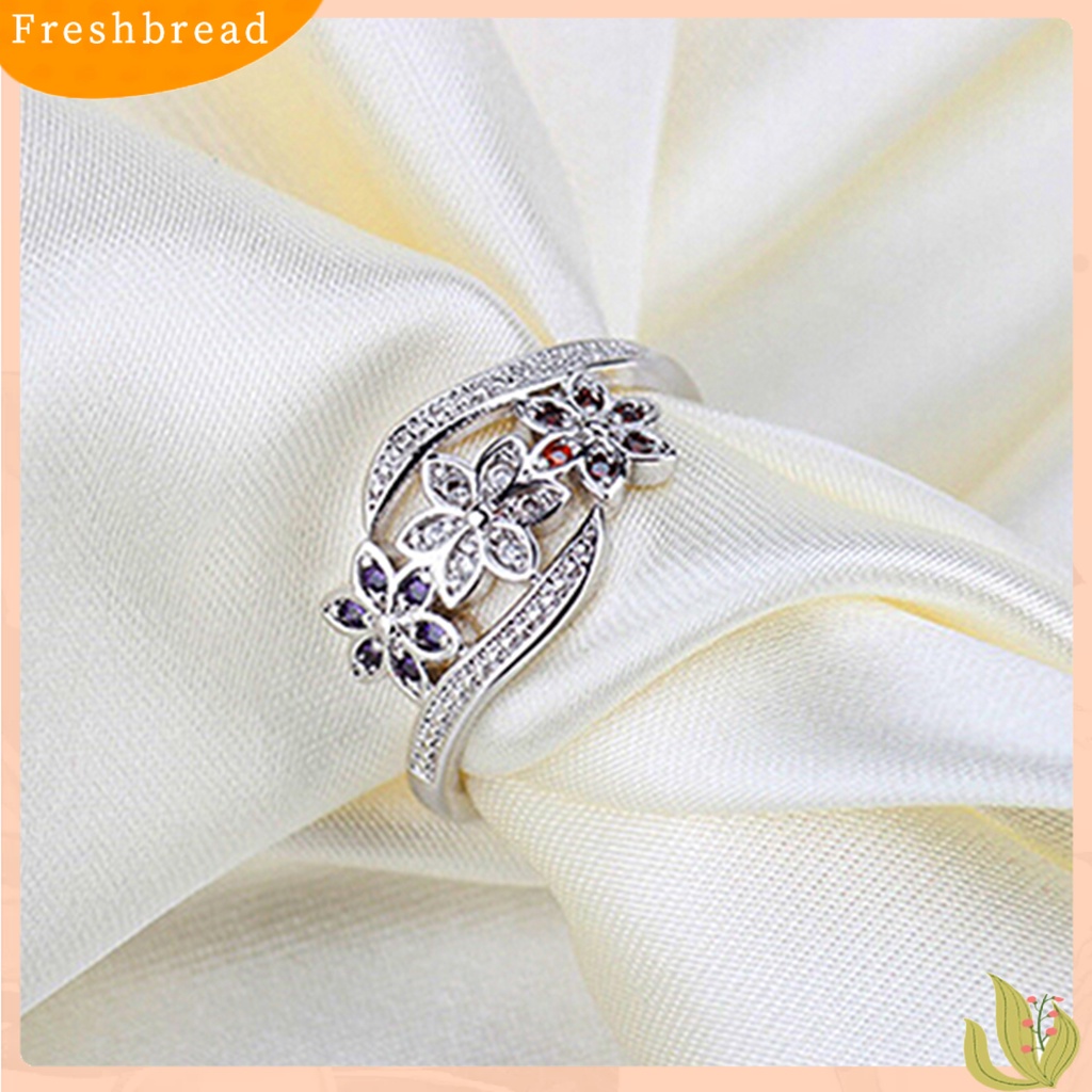 &lt; Freshbread &gt; Cincin Perak Berlapis Desain Bunga Cubic Zirconia Hias Shiny Fashion Women Ring Untuk Pernikahan