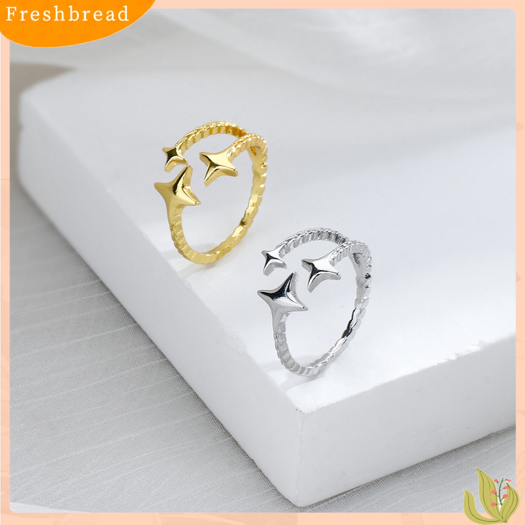 &lt; Freshbread &gt; Wanita Cincin Pembukaan Dapat Disesuaikan Bergelombang Elegan Manis Keren Berujung 4 Bintang Jari Cincin Perhiasan Fashion