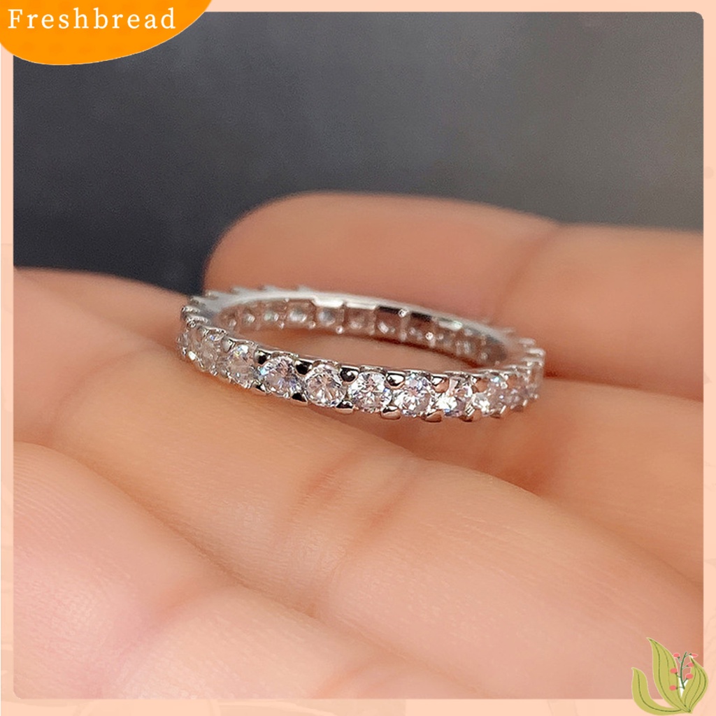 &lt; Freshbread &gt; Cincin Wanita Bersinar Cincin Jari Cubic Zirconia Tembaga Ringan Untuk Pakaian Sehari-Hari