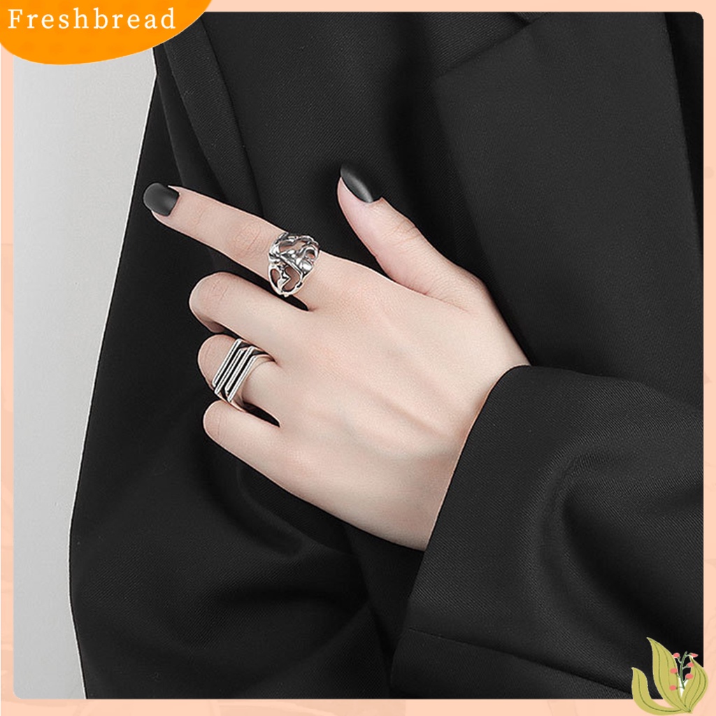 &lt; Freshbread &gt; Cincin Terbuka Minimal Retro Adjustable Dipoles Tinggi Electroplating Dekorasi Warna Solid Tidak Teratur Permukaan Berongga Benjolan Cincin Wanita Perhiasan
