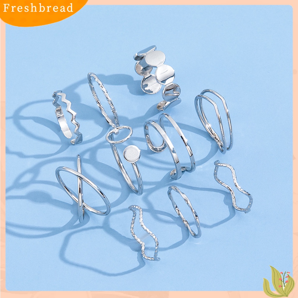 &lt; Freshbread &gt; 10Pcs Cincin Wanita Geometris Punk Kilau Terang Slim Semua Pertandingan Dekorasi Sederhana Gelombang Silang Lingkaran Jari Cincin Perhiasan Pesta Untuk Pakaian Sehari-Hari