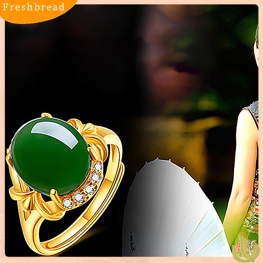 &lt; Freshbread &gt; Cincin Terbuka Dapat Disesuaikan Kalsedon Imitasi Buatan Batu Permata Alloy Retro Open Adjustable Ring Untuk Ulang Tahun