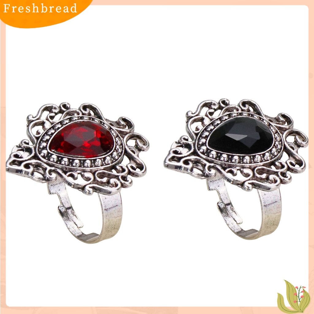 < Freshbread > Cincin Unisex Ukir Bentuk Hati Paduan Permata Imitasi Pembukaan Bohemia Cincin Perhiasan Aksesoris