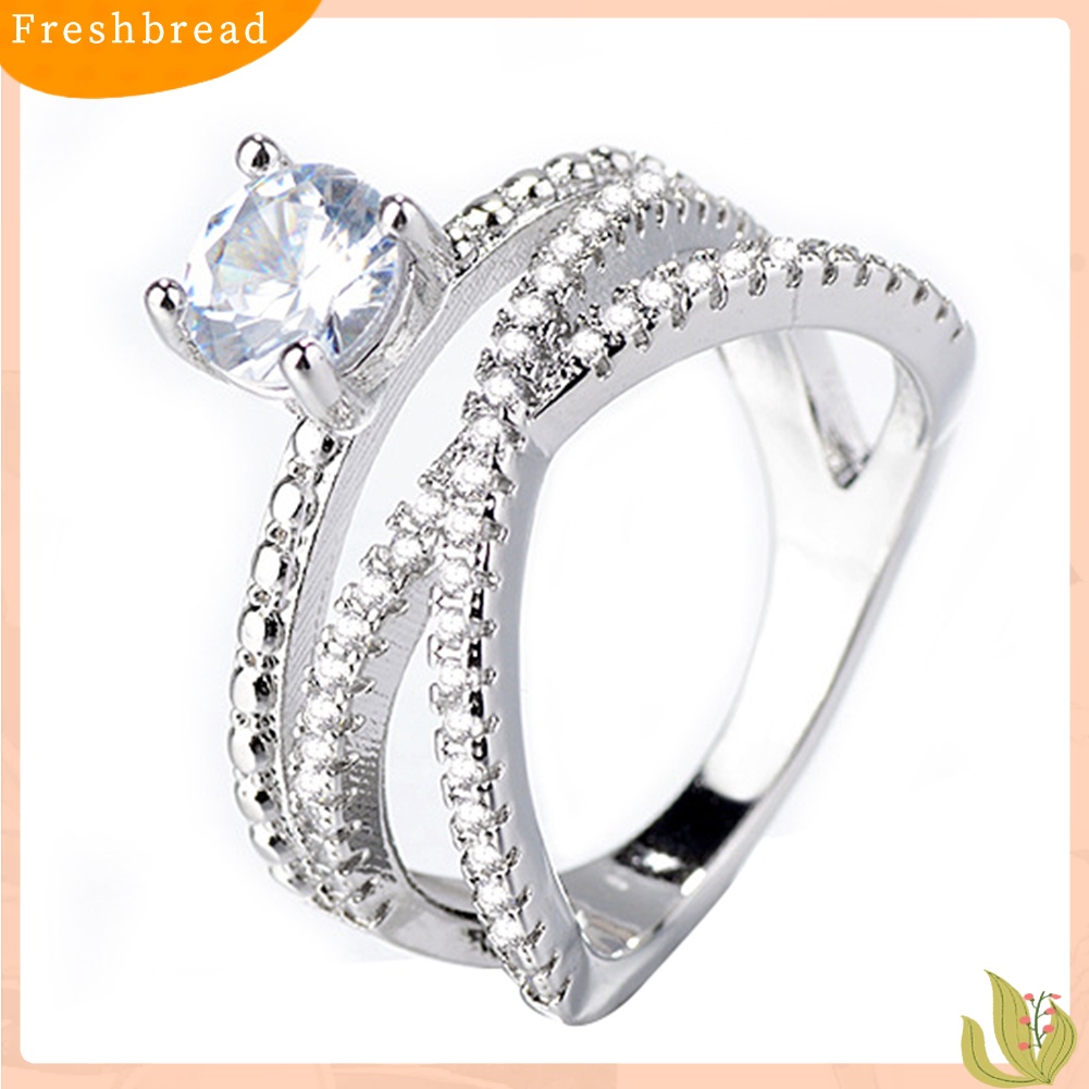 &lt; Freshbread &gt; Glamour Woman Faux Gemstone Pengantin Pernikahan Pertunangan Cross Cincin Jari Perhiasan