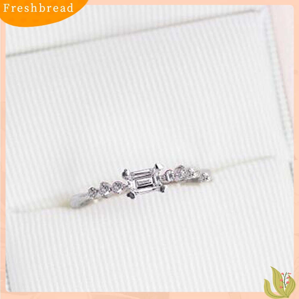 < Freshbread > Pernikahan Pengantin Pertunangan Persegi Panjang Berlian Imitasi Slim Jari Cincin Perhiasan Hadiah