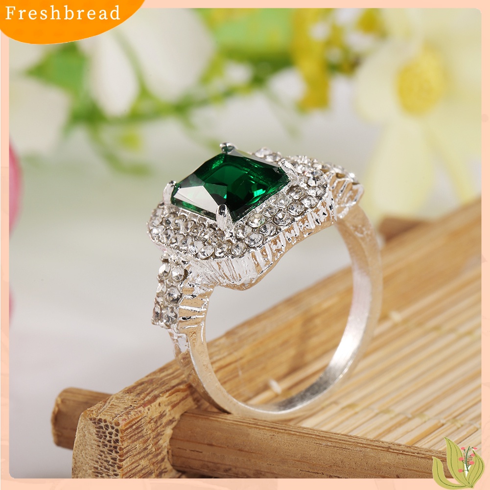 < Freshbread > Wanita Zirkon Hijau Perak Disepuh Cincin Fashion Pernikahan Bague Perhiasan Hadiah